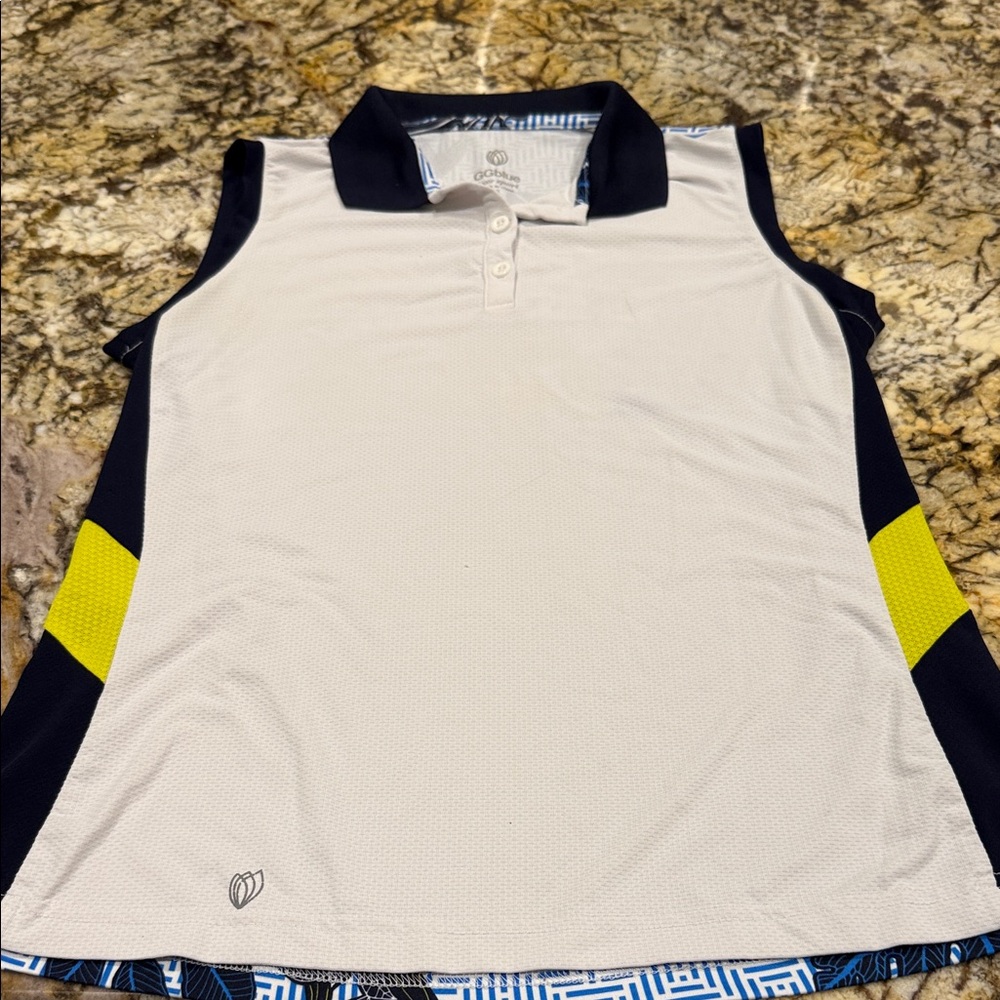 Women’s Sleeveless Golf shirt - White and Navy